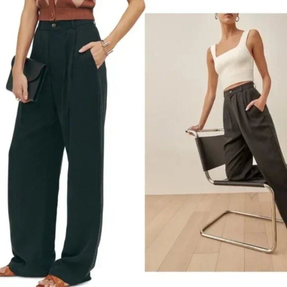 NEW Reformation Mason Black High Rise Trouser Pants Size 6 #2855 - Picture 3 of 10